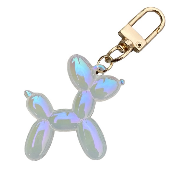 White Iridescent Multichrome Balloon Dog Bag Charm Keychain - Picture 1 of 10